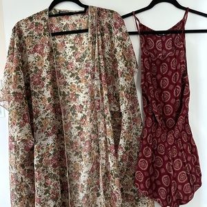 Red Romper & Floral Brandy Melville Kimono